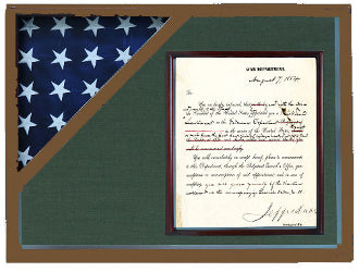 Oak Shadow box to hold a 3’X5’ flag with 8.5'x11' certificate. by The Military Gift Store