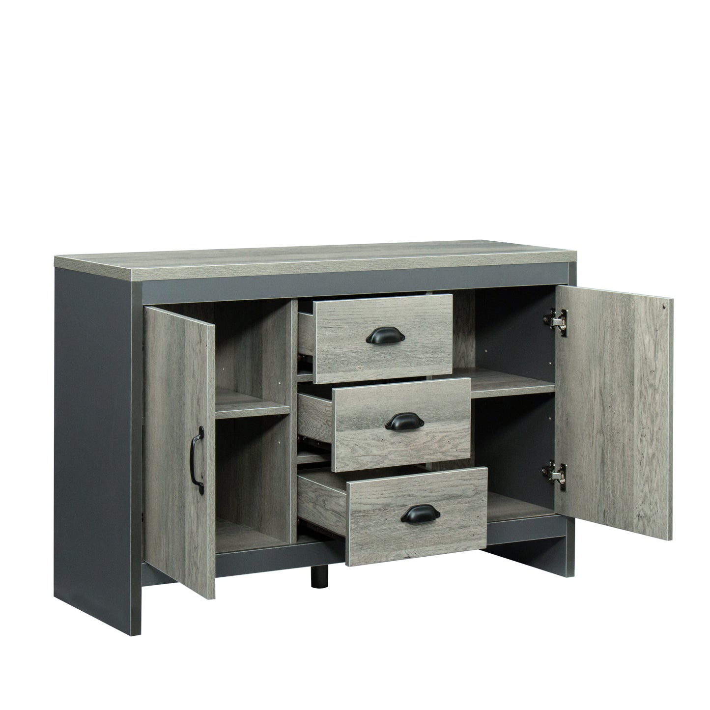 Side cabinet for dining room, kitchen, double doors with drawers