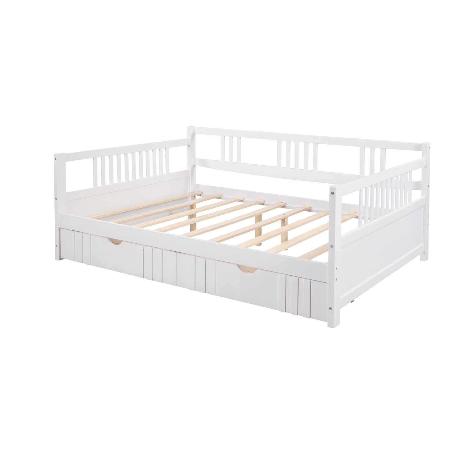 Full Size Daybed Wood Bed with Two Drawers,White