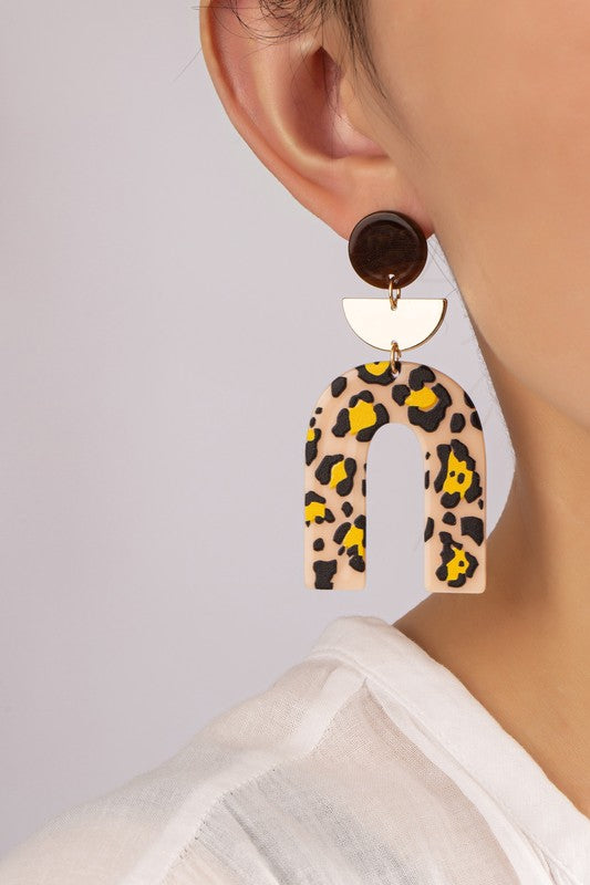 Embossed animal print arch drop earrings