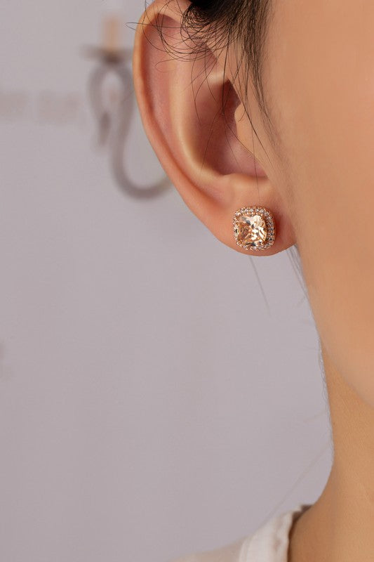 Premium cubic zirconia brass setting stud earrings