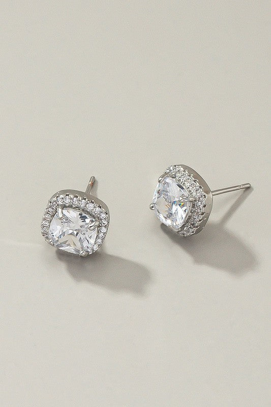 Premium cubic zirconia brass setting stud earrings