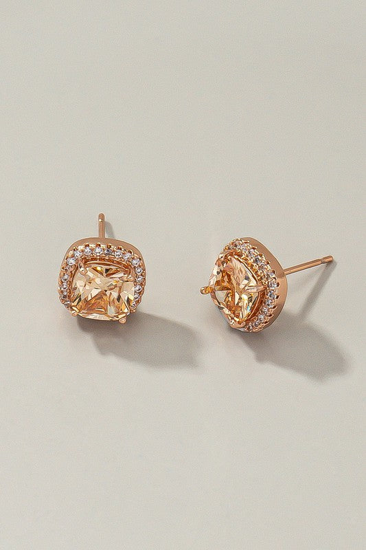 Premium cubic zirconia brass setting stud earrings