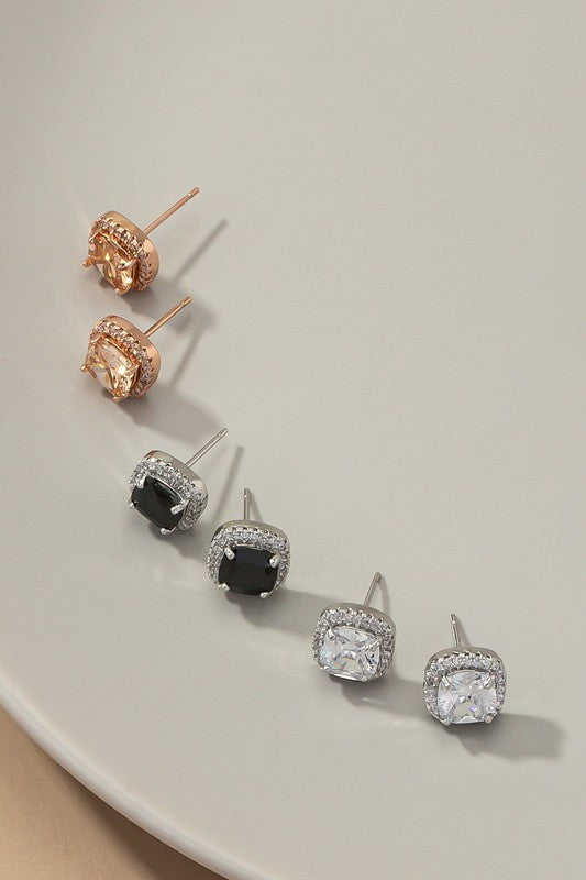 Premium cubic zirconia brass setting stud earrings