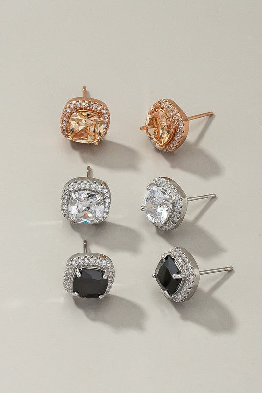 Premium cubic zirconia brass setting stud earrings