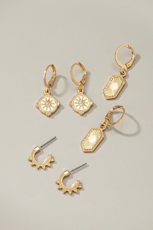 THREE PAIR SET CHARM DROP EARRINGS