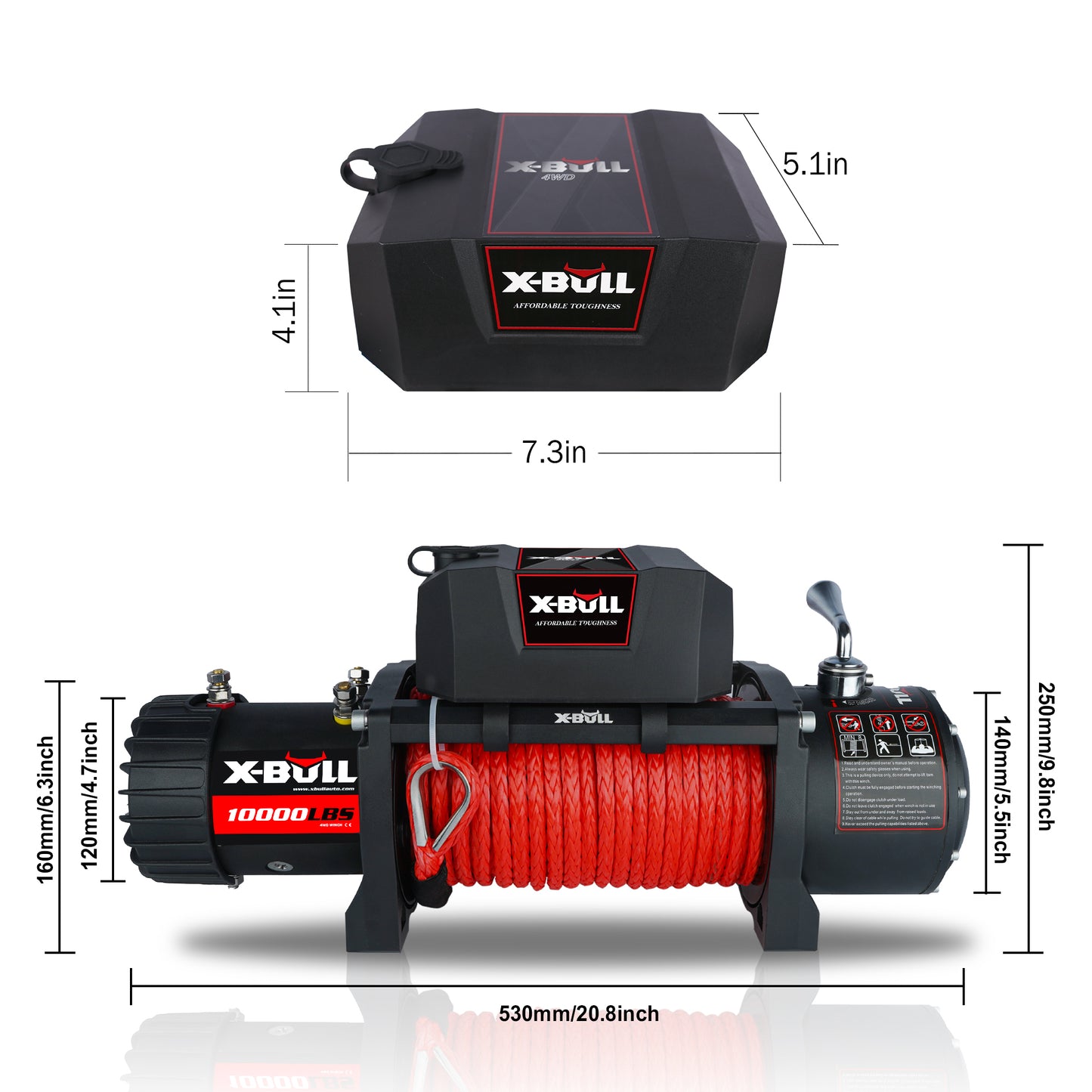 X-BULL 12V Synthetic Rope Winch-10000 lb. Load Capacity Electric Winch Kit,Waterproof IP67 Electric Winch with Hawse Fairlead, with Both Wireless Handheld Remote and Corded Control Recovery