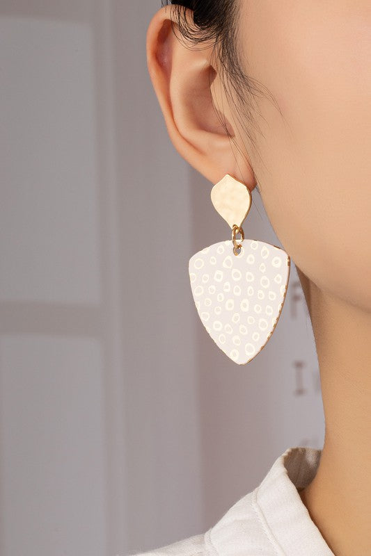 Triangle metal drop earrings with animal prints