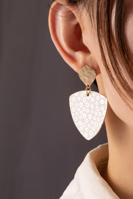 Triangle metal drop earrings with animal prints