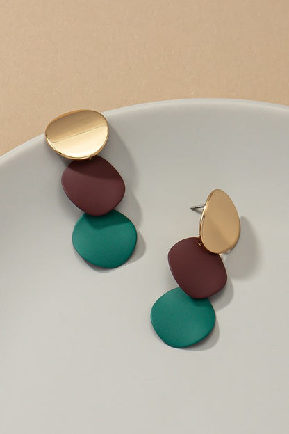 Color coated linear circle drop earrings