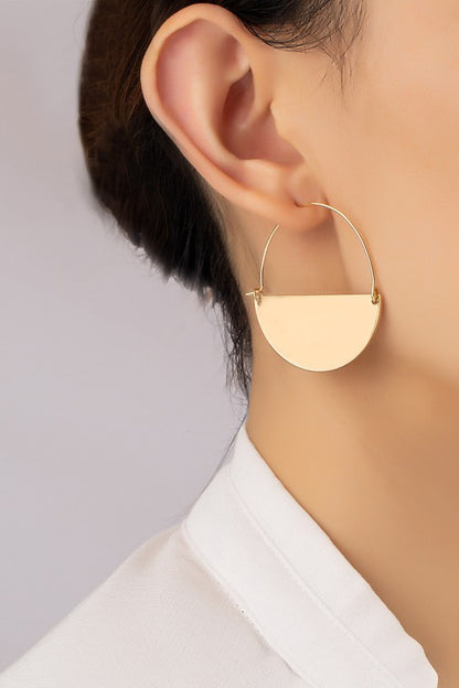 Brass half circle earrings with brushed surface