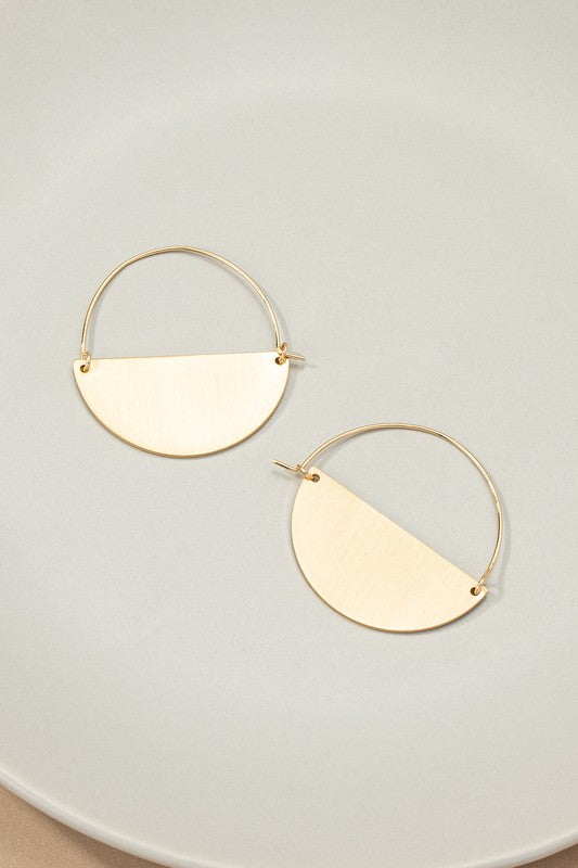 Brass half circle earrings with brushed surface