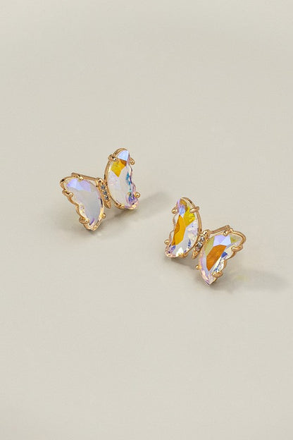 Aurora Borealis crystal butterfly stud earrings