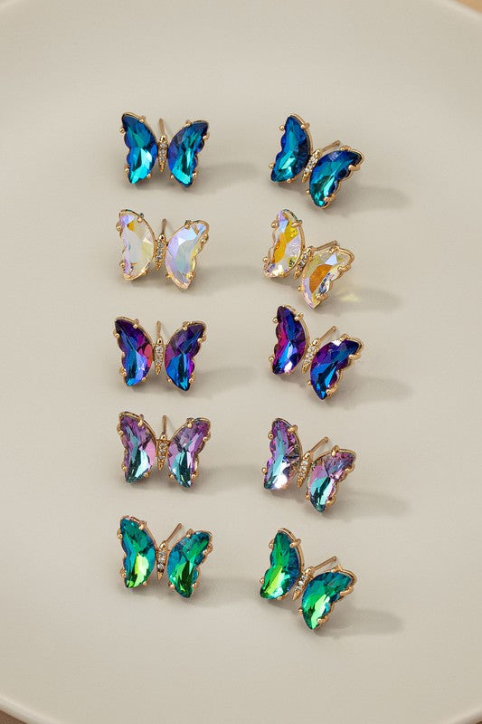 Aurora Borealis crystal butterfly stud earrings