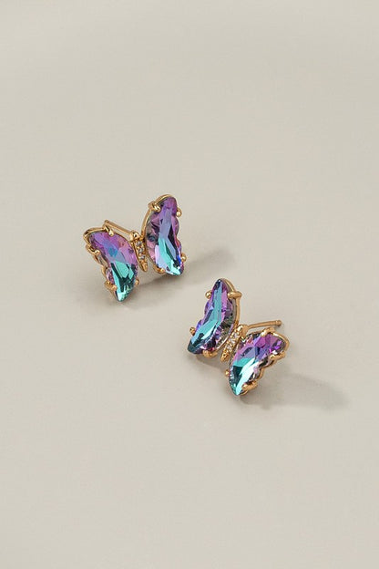 Aurora Borealis crystal butterfly stud earrings