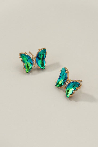 Aurora Borealis crystal butterfly stud earrings