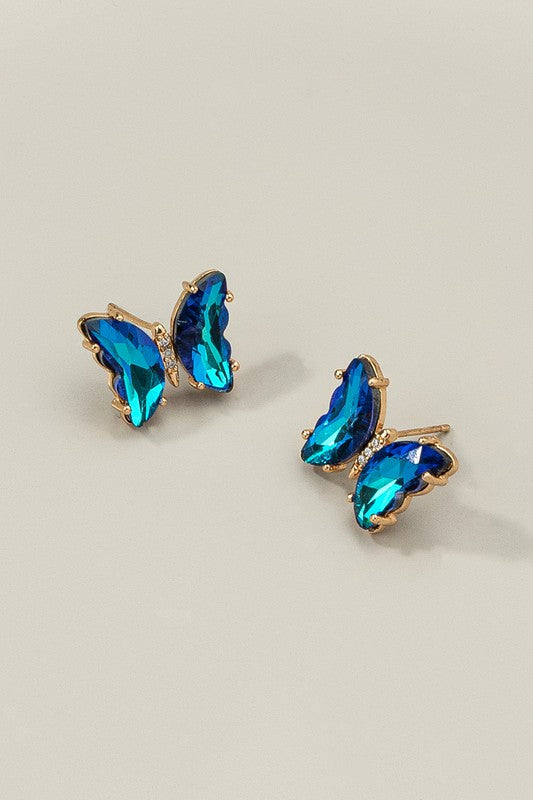 Aurora Borealis crystal butterfly stud earrings