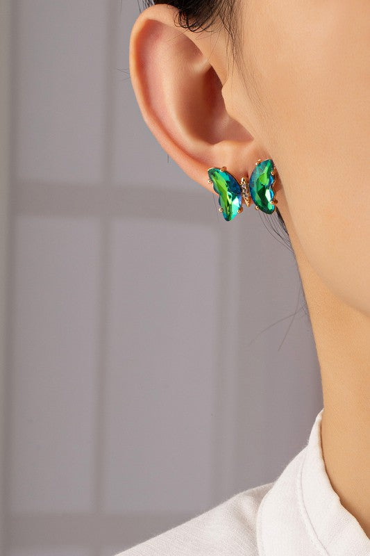 Aurora Borealis crystal butterfly stud earrings