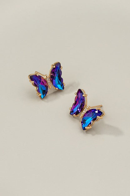 Aurora Borealis crystal butterfly stud earrings