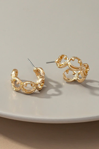 Premium brass smiley face huggie hoop earrings