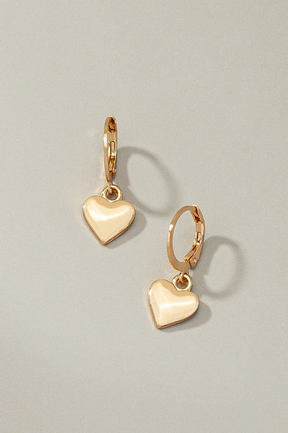 Small plain heart drop huggie hoop earrings