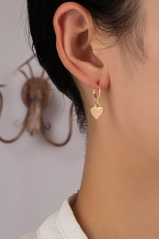 Small plain heart drop huggie hoop earrings