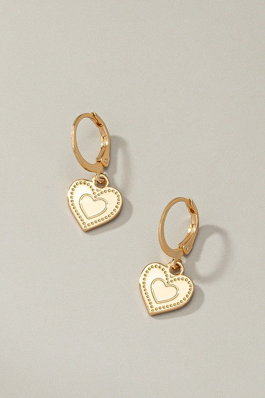 Small heart drop huggie hoop earrings