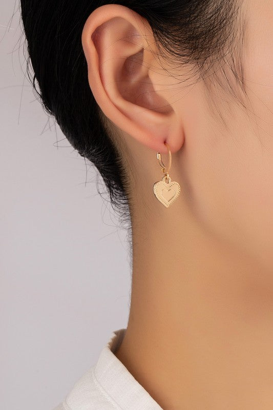 Small heart drop huggie hoop earrings