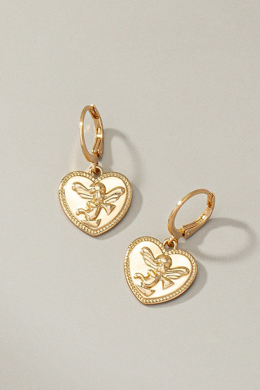 Small heart drop huggie hoop earrings