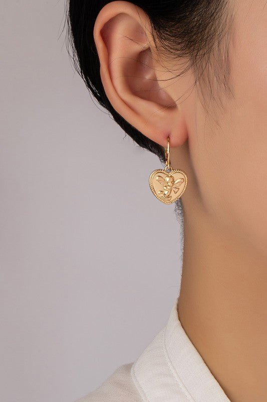 Small heart drop huggie hoop earrings