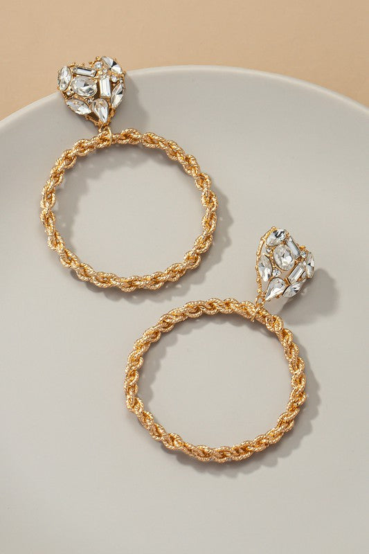 Chunky chain hoop drop with heart stud earrings