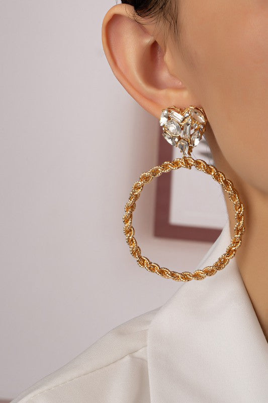Chunky chain hoop drop with heart stud earrings