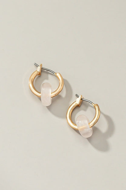 Mini hoop earrings with donut shape natural stone