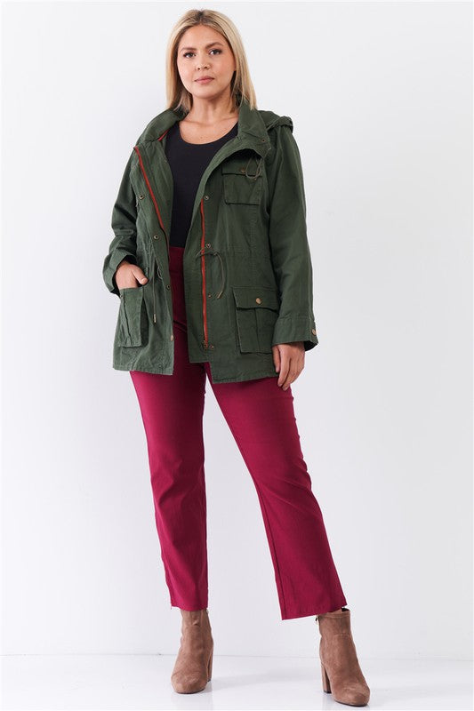 Plus Size Detachable Hood Detail Utility Jacket