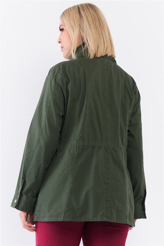 Plus Size Detachable Hood Detail Utility Jacket