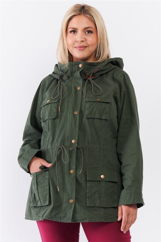 Plus Size Detachable Hood Detail Utility Jacket