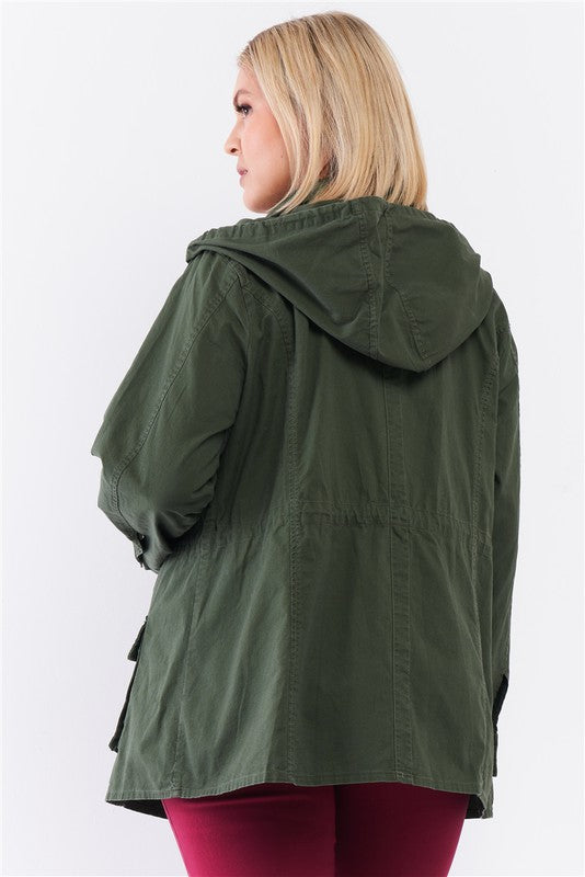 Plus Size Detachable Hood Detail Utility Jacket