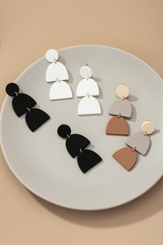 Three linear geo shape drop earrings