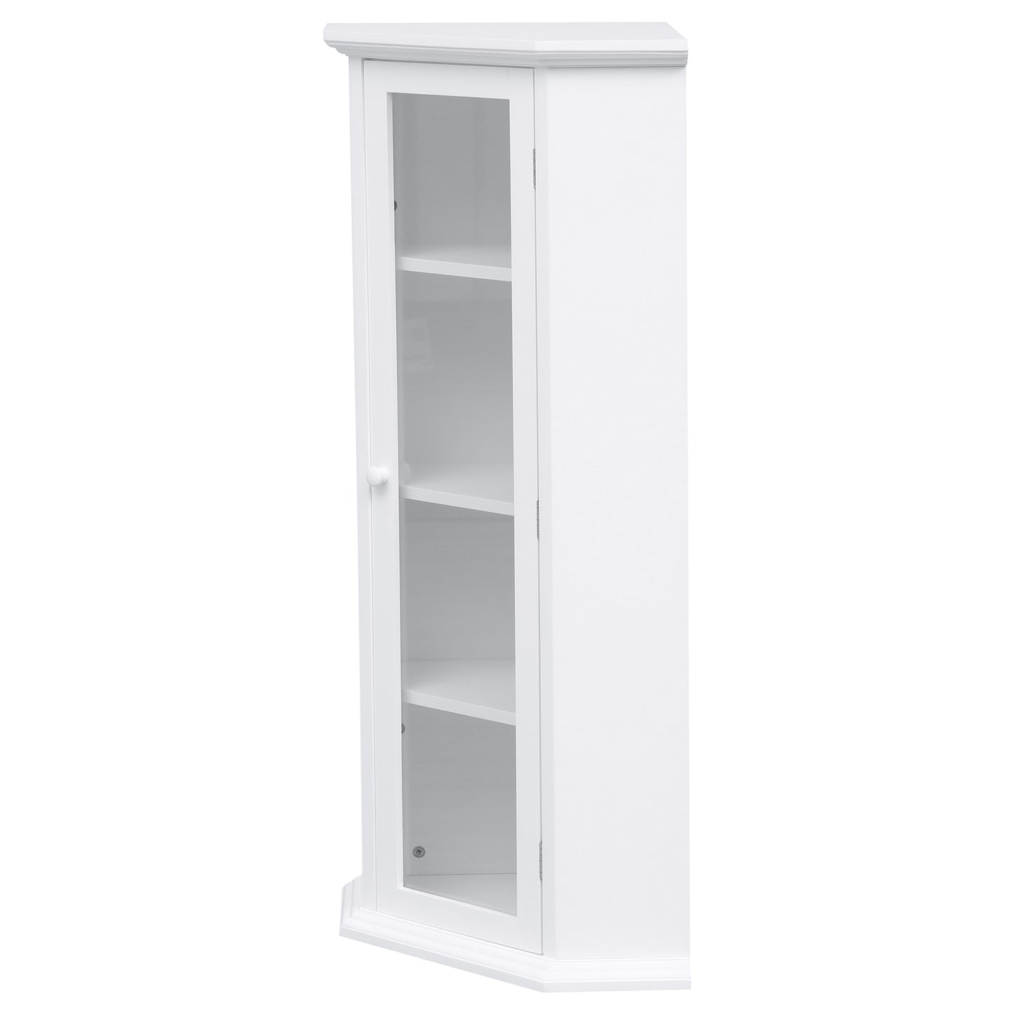 Freestanding Bathroom Cabinet with Glass Door, Corner Storage Cabinet for Bathroom, Living Room and Kitchen, MDF Board with Painted Finish, White