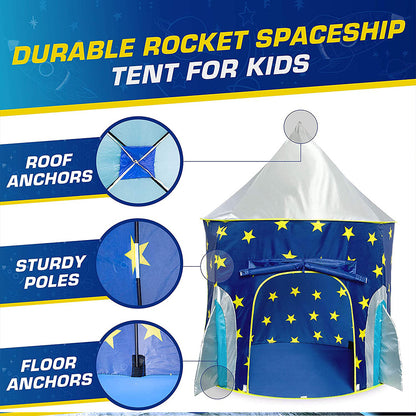 Pop Up Kids Tent - Spaceship Rocket Indoor Playhouse Tent for Boys and Girls