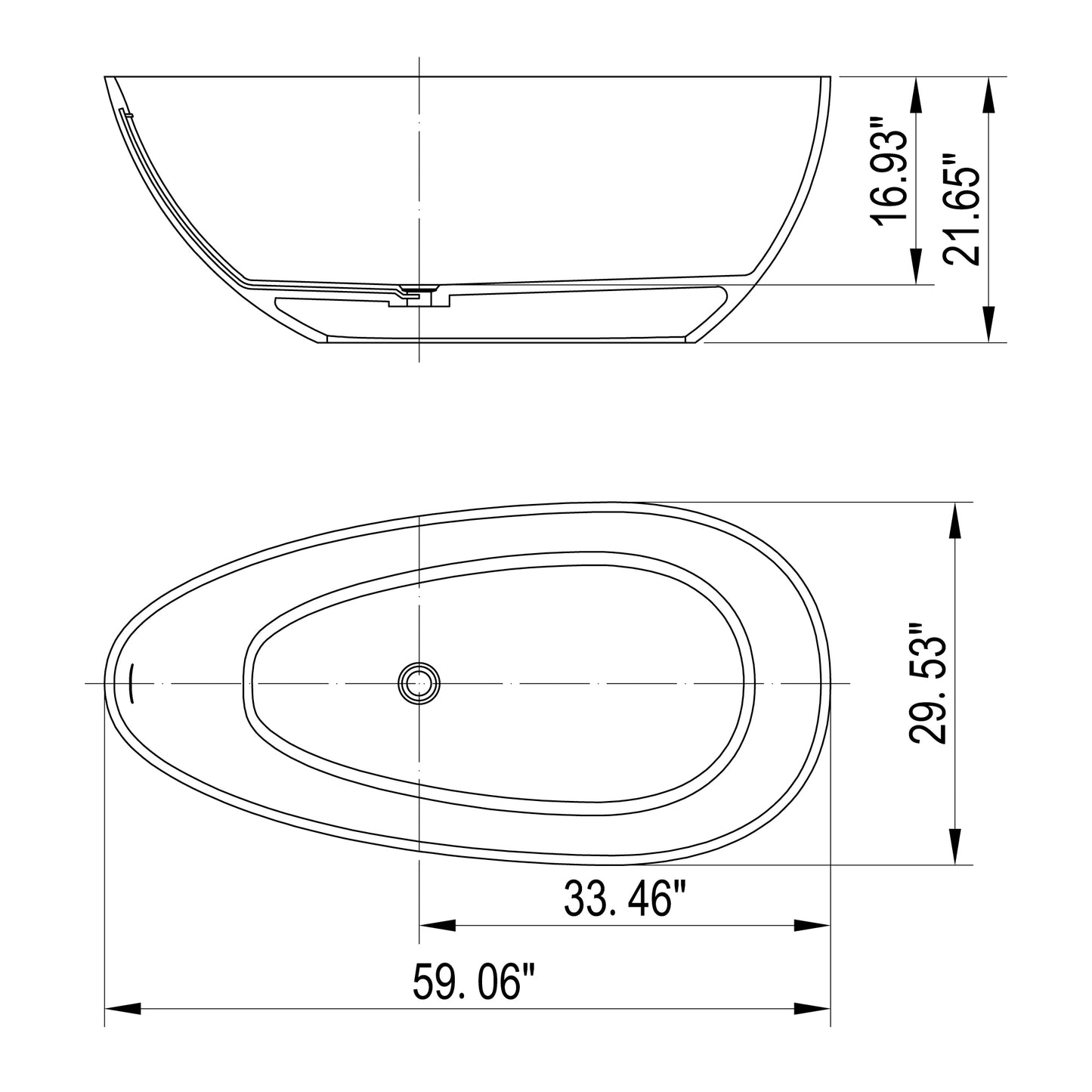 59 inch artificial stone solid surface freestanding bathroom adult bathtub