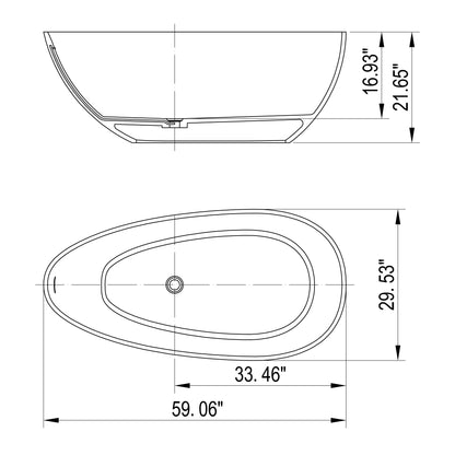 59 inch artificial stone solid surface freestanding bathroom adult bathtub