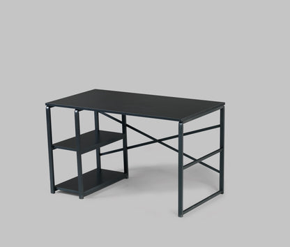 Furnish Home Store Sage Black Metal Frame 47" Wooden Top 2 Shelves Writing and Computer Desk for Home Office, Black