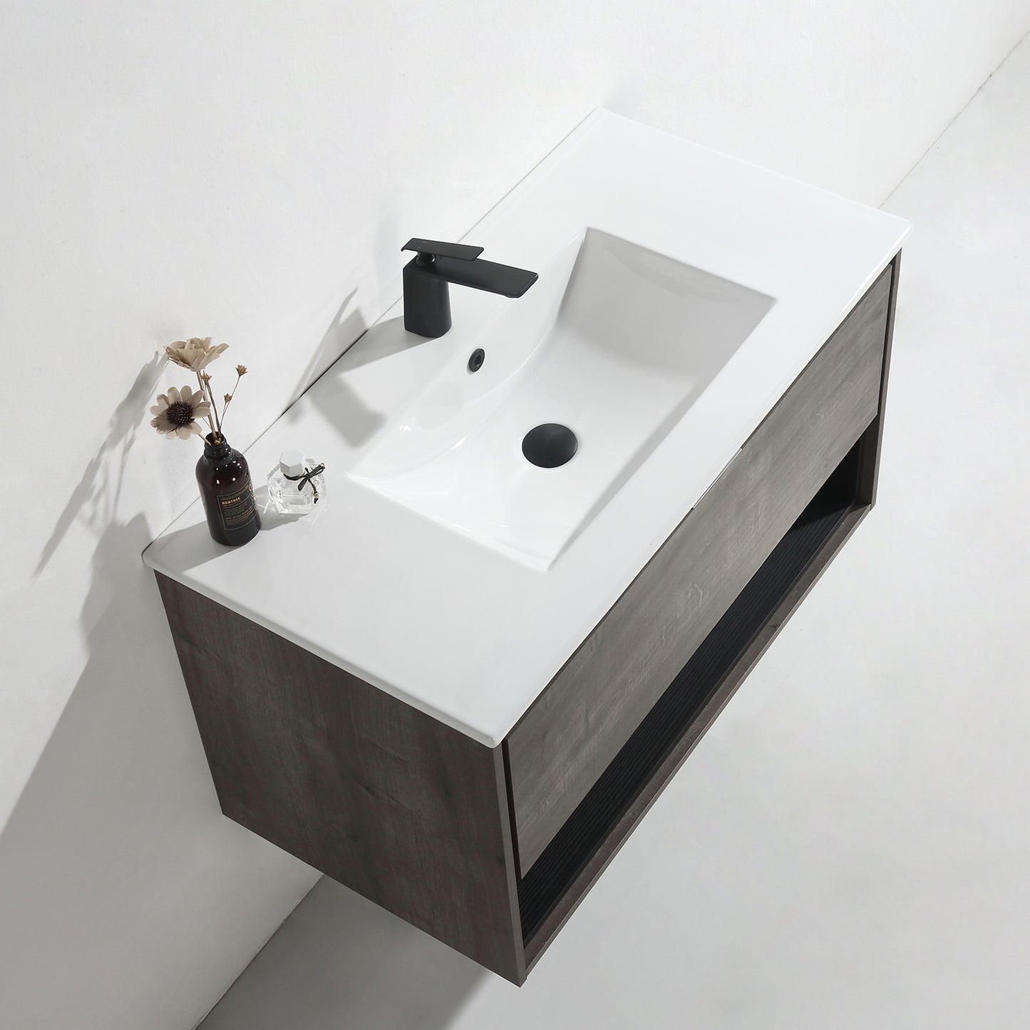36 inches Wood Floating Bathroom Vanity Combo with Integrated Ceramic Sink and Soft Close Drawer