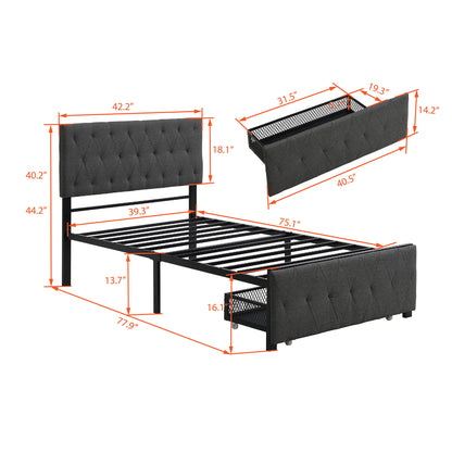 Twin Size Storage Bed Metal Platform Bed with a Big Drawer - Gray