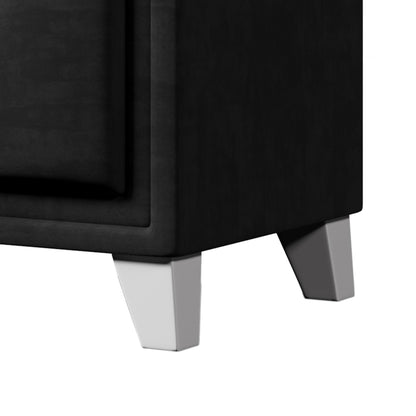 Contemporary Velvet Upholstered Glass Top Nightstand End table with Two Drawers Gray Solid Wood,Black