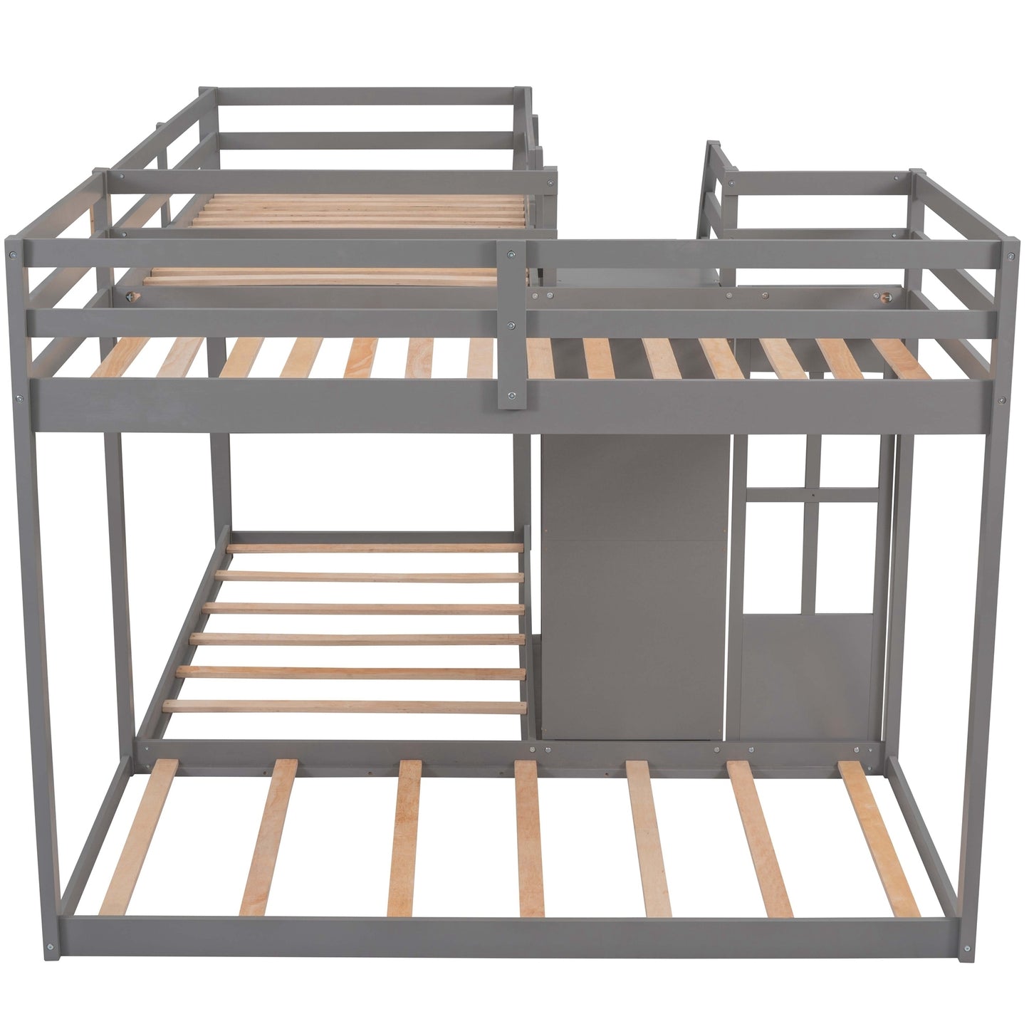 Twin over Twin L-Shaped Bunk Bed with Built-in Middle Staircase,Gray