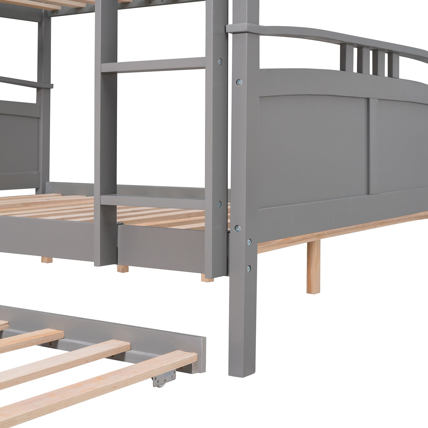 Full-Over-Full Bunk Bed with Twin size Trundle , Separable Bunk Bed for Bedroom - Grey