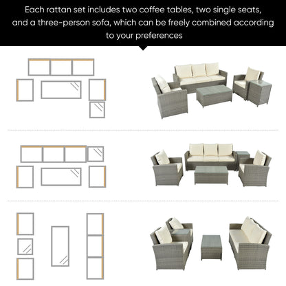 U_Style 5 Piece Rattan Sectional Seating Group with Cushions and table, Patio Furniture Sets, Outdoor Wicker Sectional