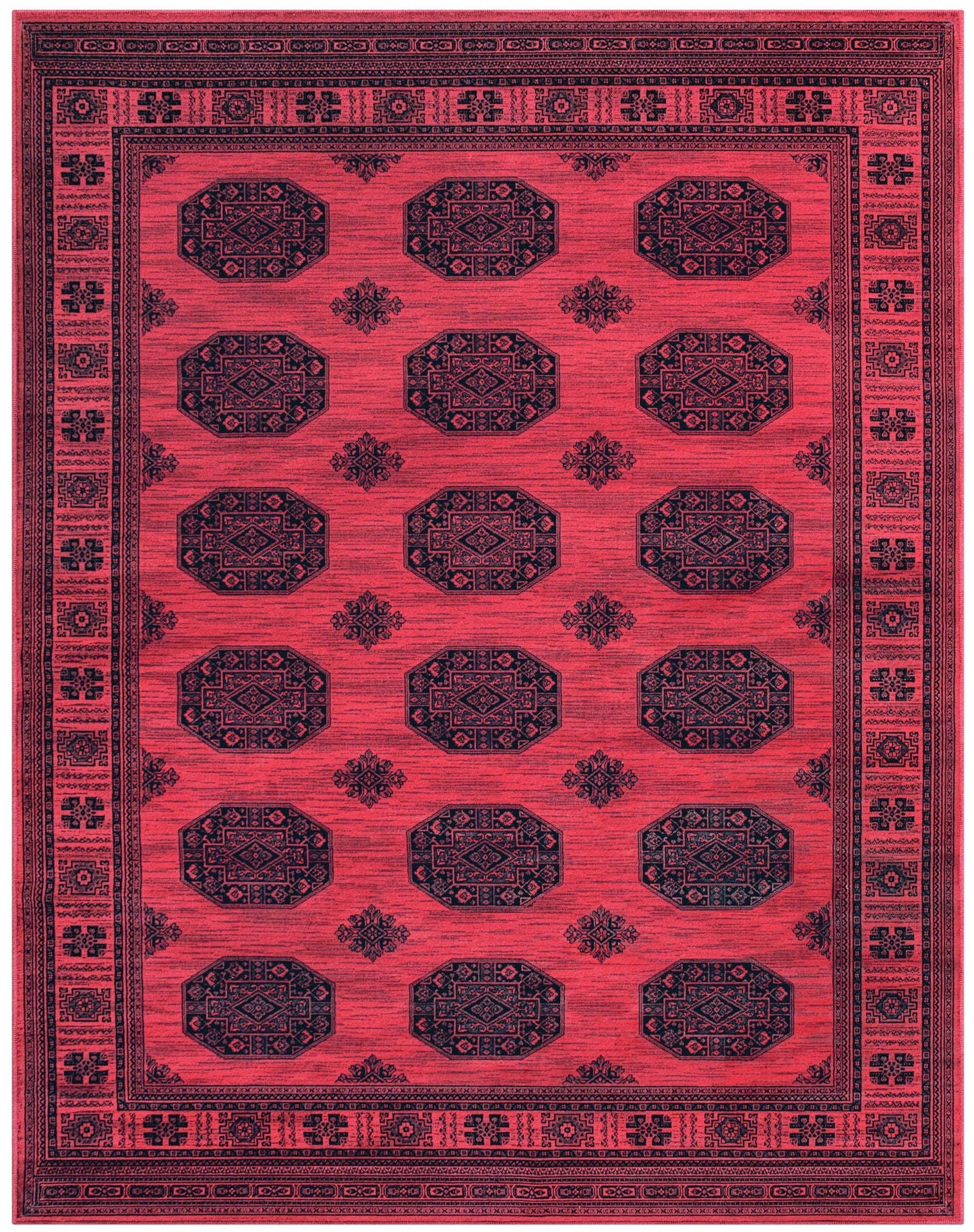 Bijan Border Red and Black Viscose Area Rug 8x10